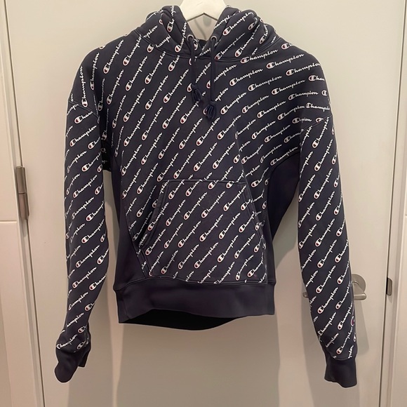 Champion - Women’s Weave Logo Allover Print Navy Hoodie - Picture 1 of 5